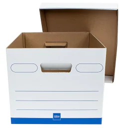 Office Depot® Brand Medium-Duty Storage Boxes, Letter/Legal Size, 15" x 12" x 10", White/Blue, Pack Of 5 - AAODMEDIUM5PK