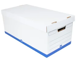 Office Depot® Brand Medium Quick Set Up Corrugated Storage Boxes, Letter Size, 24" x 12" x 10", 60% Recycled, White/Blue, Pack Of 12