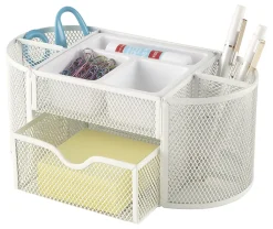 Office Depot® Brand Mesh Oval Desk Organizer, 4-1/8”H x 9-1/4”W x 4-1/3”D, White