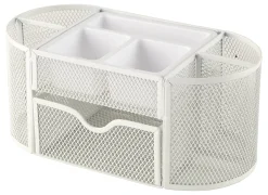 Office Depot® Brand Mesh Oval Desk Organizer, 4-1/8”H x 9-1/4”W x 4-1/3”D, White