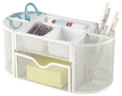 Office Depot® Brand Mesh Oval Desk Organizer, 4-1/8”H x 9-1/4”W x 4-1/3”D, White