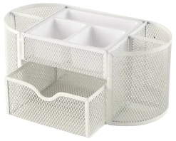 Office Depot® Brand Mesh Oval Desk Organizer, 4-1/8”H x 9-1/4”W x 4-1/3”D, White
