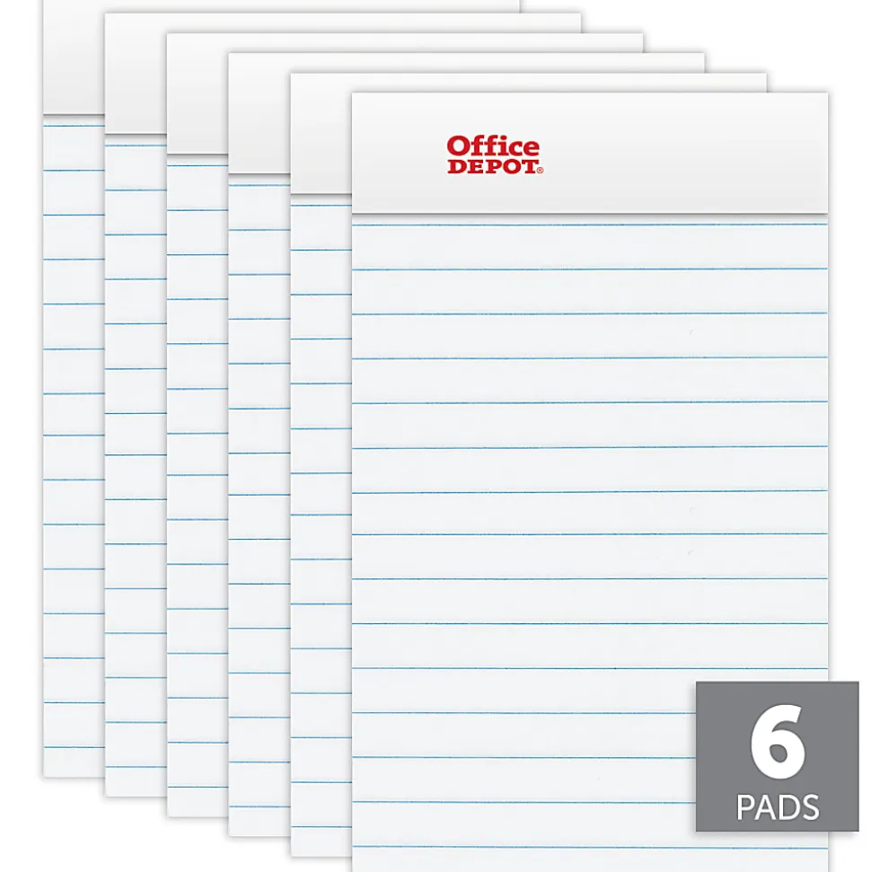 Office Depot® Brand Mini Writing Pads, 3" x 5", College Ruled, 50 Sheets, White, Pack Of 6 Pads