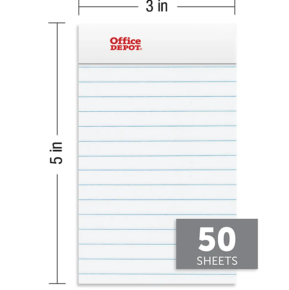 Office Depot® Brand Mini Writing Pads, 3" x 5", College Ruled, 50 Sheets, White, Pack Of 6 Pads