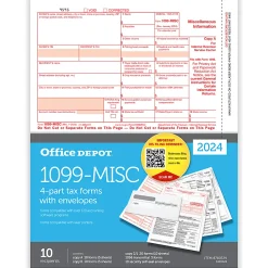 Office Depot® Brand 1099-MISC Laser Tax Forms And Envelopes, 4-Part, 2-Up, 8-1/2