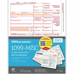 Office Depot® Brand 1099-MISC Laser Tax Forms And Envelopes, 4-Part, 2-Up, 8-1/2" x 11", Pack Of 10 Form Sets, 6101023