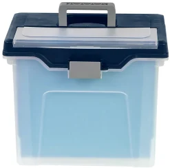 Office Depot® Brand Mobile File Box, Large, Letter Size, 11-5/8"H x 13-13/6"W x 10"D, Clear/Blue
