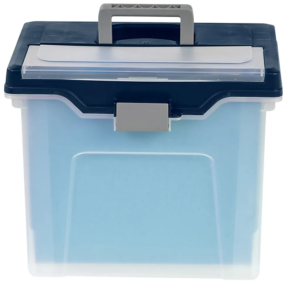 Office Depot® Brand Mobile File Box, Large, Letter Size, 11-5/8"H x 13-13/6"W x 10"D, Clear/Blue