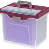 Office Depot® Brand Mobile File Box, Large, Letter Size, 11 5/8"H x 13 3/6"W x 10"D, Clear/Burgundy