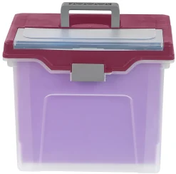 Office Depot® Brand Mobile File Box, Large, Letter Size, 11 5/8"H x 13 3/6"W x 10"D, Clear/Burgundy