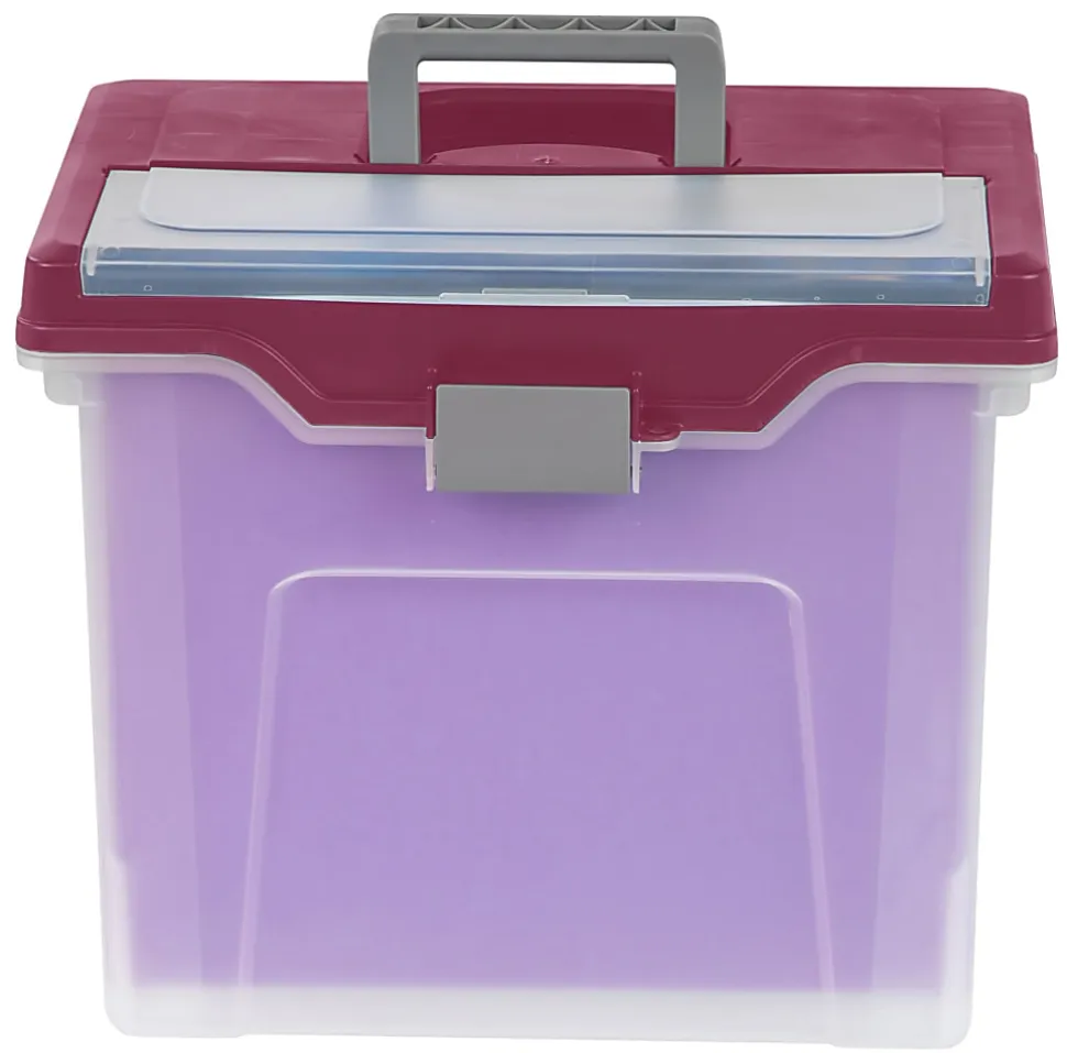Office Depot® Brand Mobile File Box, Large, Letter Size, 11 5/8"H x 13 3/6"W x 10"D, Clear/Burgundy