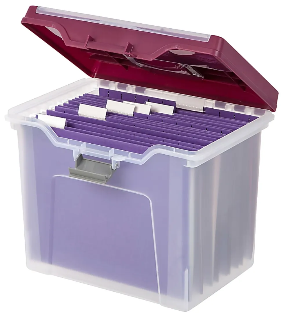 Office Depot® Brand Mobile File Box, Large, Letter Size, 11 5/8"H x 13 3/6"W x 10"D, Clear/Burgundy