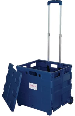 Office Depot® Brand Mobile Folding Cart With Lid, 16"H x 18"W x 15"D, Blue