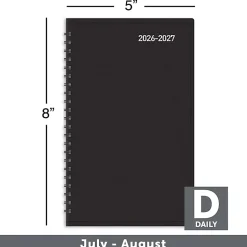 2026-2027 Office DepotĀ® Brand 14-Month Daily Academic Planner, 5" x 8", 30% Recycled, Black, July 2026 To August 2027