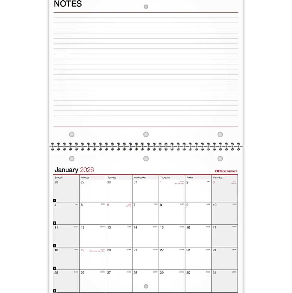 Office Depot Brand Monthly Desk Wall Calendar, 11" x 8 1/2", White, January 2026 to December 2026, OD30152826