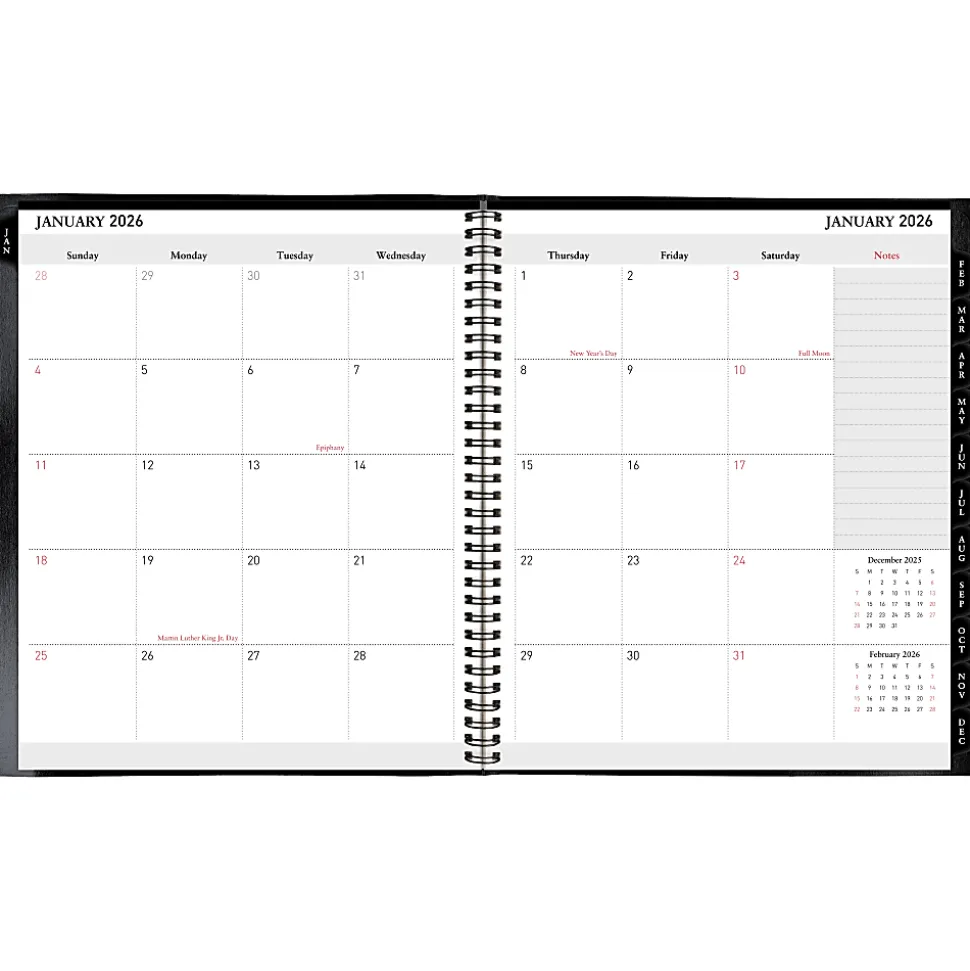 Office Depot Brand Monthly Planner, 9" x 11", Black, January 2026 to January 2027, OD71060026