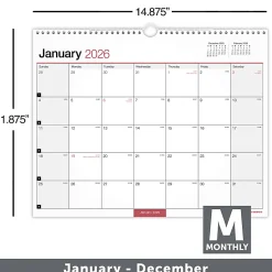 Office Depot Brand Monthly Wall Calendar, 15" x 12", White, January 2026 to December 2026, OD30242826