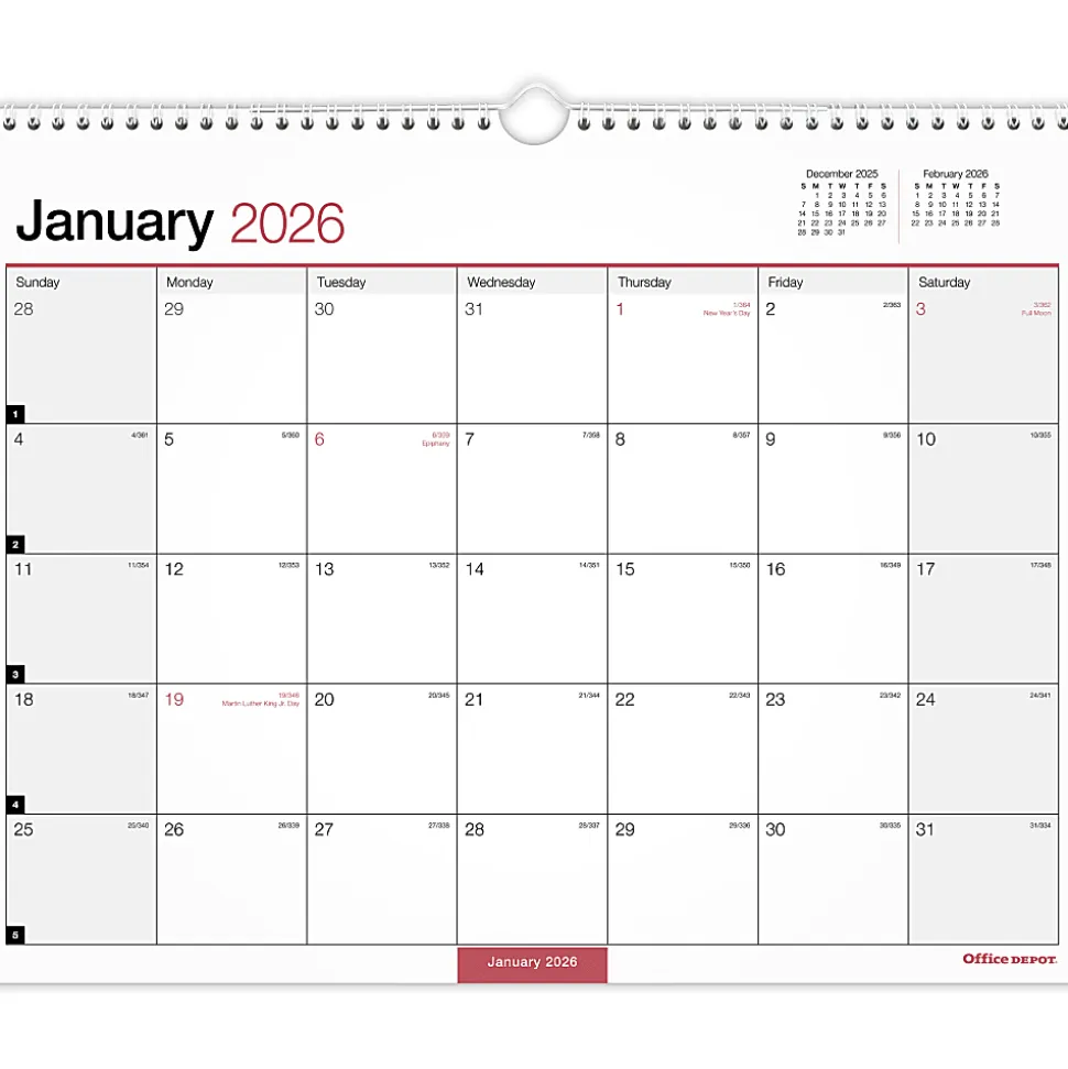 Office Depot Brand Monthly Wall Calendar, 15" x 12", White, January 2026 to December 2026, OD30242826