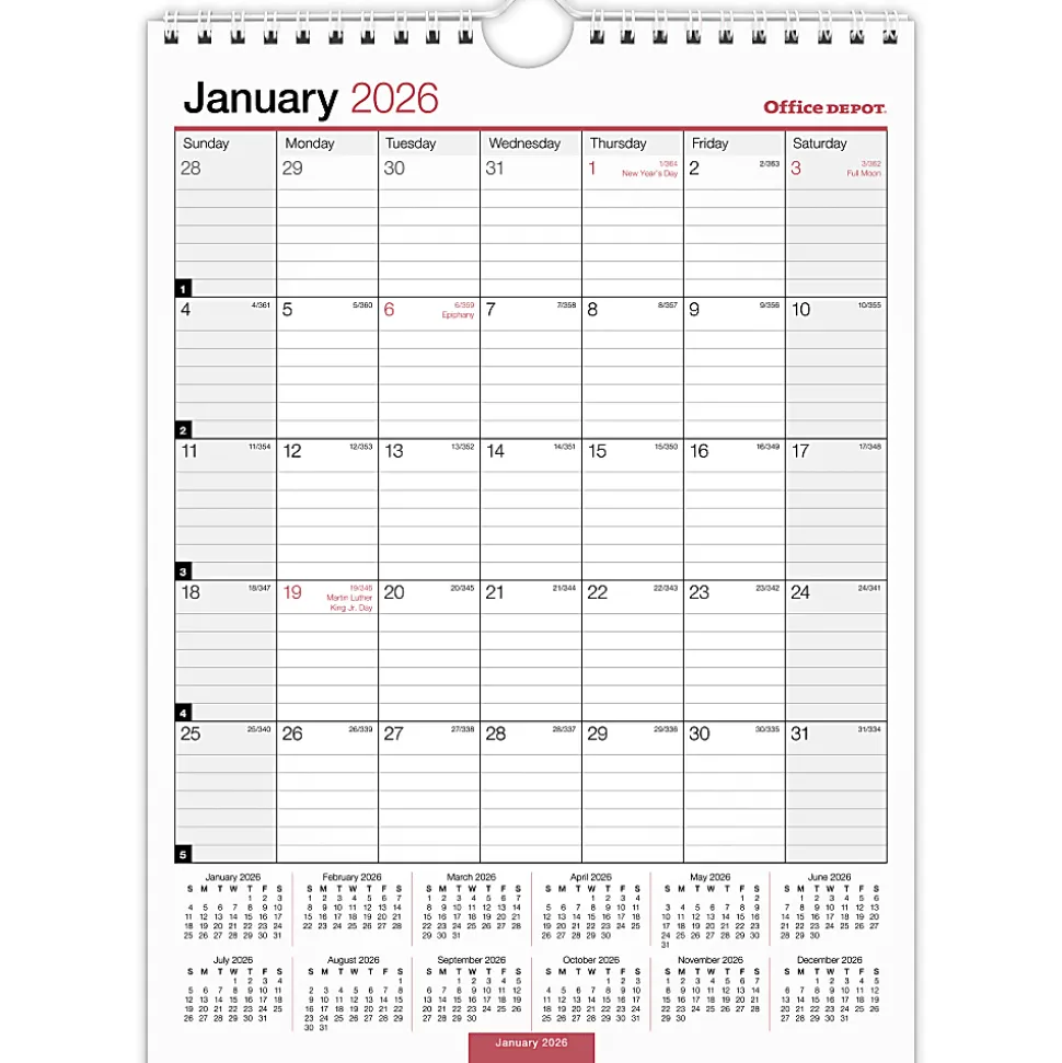 Office Depot Brand Monthly Wall Calendar, 8" x 11", White, January 2026 to December 2026, OD30132826