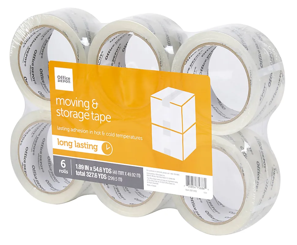 Office Depot® Brand Moving & Storage Packing Tape, 1.89" x 54.6 Yd., Crystal Clear, Pack Of 6 Rolls