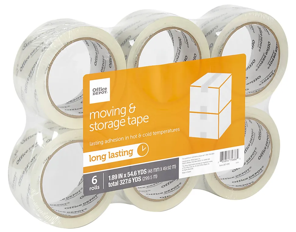 Office Depot® Brand Moving & Storage Packing Tape, 1.89" x 54.6 Yd., Crystal Clear, Pack Of 6 Rolls