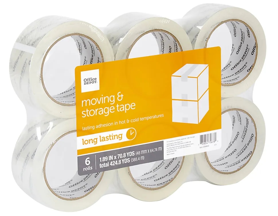 Office Depot® Brand Moving & Storage Packing Tape , 1.89" x 70.8 Yd, Crystal Clear, Pack Of 6 Rolls