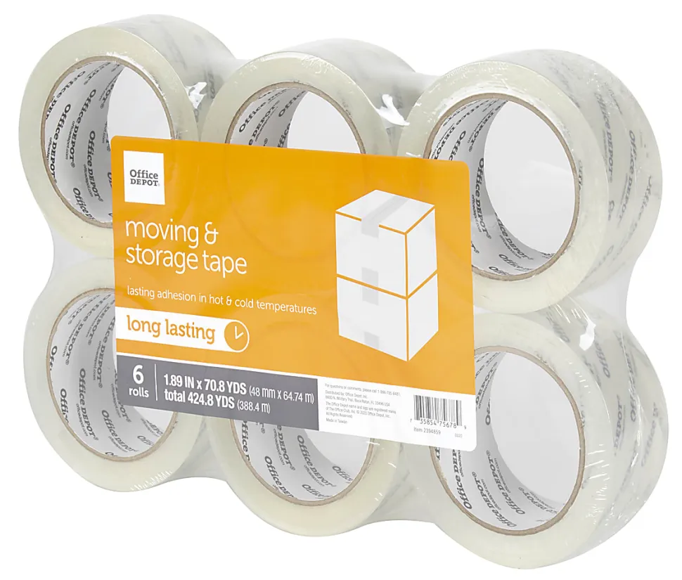 Office Depot® Brand Moving & Storage Packing Tape , 1.89" x 70.8 Yd, Crystal Clear, Pack Of 6 Rolls