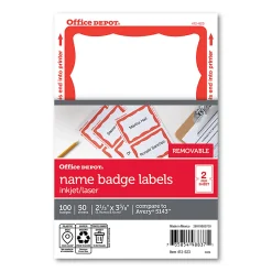 Office Depot® Brand Name Badge Labels, 2 11/32" x 3 3/8", Red Border, Pack Of 100