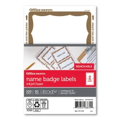 Office Depot® Brand Name Badge Labels, 2 11/32" x 3 3/8", Gold Border, Pack Of 100