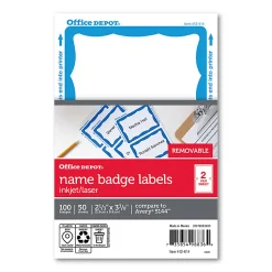 Office Depot® Brand Name Badge Labels, 2 11/32" x 3 3/8", Blue, Pack Of 100