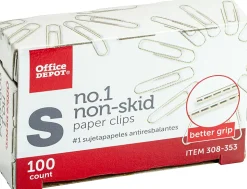 Office DepotĀ® Brand Non-Skid Paper Clips, No. 1, Small, Silver, Pack Of 5 Boxes, 100 Per Box, 500 Total
