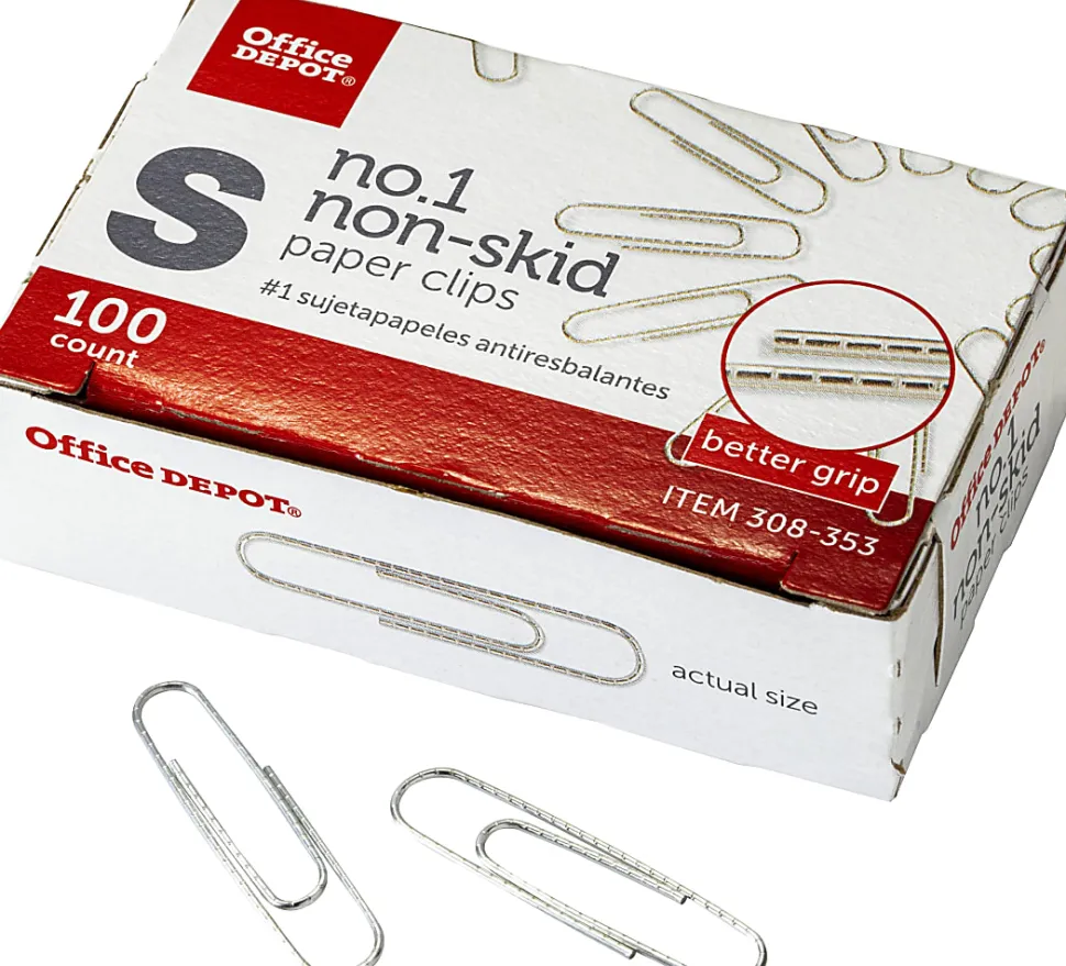 Office Depot® Brand Non-Skid Paper Clips, No. 1, Small, Silver, Pack Of 5 Boxes, 100 Per Box, 500 Total