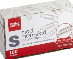 Office Depot® Brand Non-Skid Paper Clips, No. 1, Small, Silver, Pack Of 10 Boxes, 100 Per Box, 1000 Total