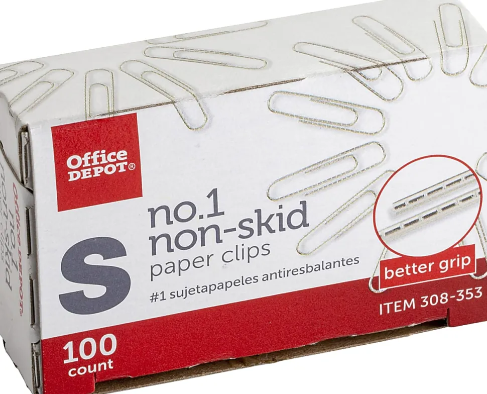 Office Depot® Brand Non-Skid Paper Clips, No. 1, Small, Silver, Pack Of 10 Boxes, 100 Per Box, 1000 Total