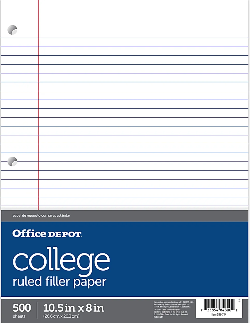 Office Depot® Brand Notebook Filler Paper, 8" x 10-1/2", Quadrille Ruled, White, Pack Of 400 Sheets
