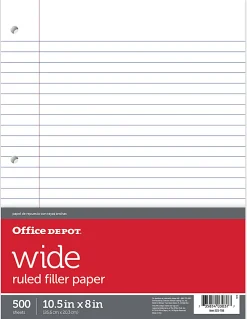 Office Depot® Brand Notebook Filler Paper, 8" x 10 1/2", Wide Ruled, Pack of 500 Sheets