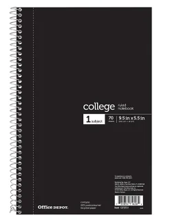 Office Depot® Brand Notebook, 6" x 9 1/2", 70 Sheets, College Ruled, Black