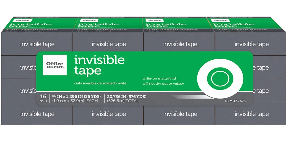 Office Depot® Brand Office Depot Invisible Tape, 3/4" x 1296", Clear, Pack of 16 rolls