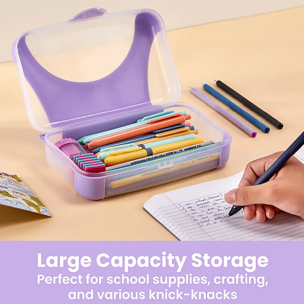 Office Depot® Brand Overmolded Pencil Box, 2-5/8"H x 5-1/2"W x 8-1/4"D, Lilac/Clear