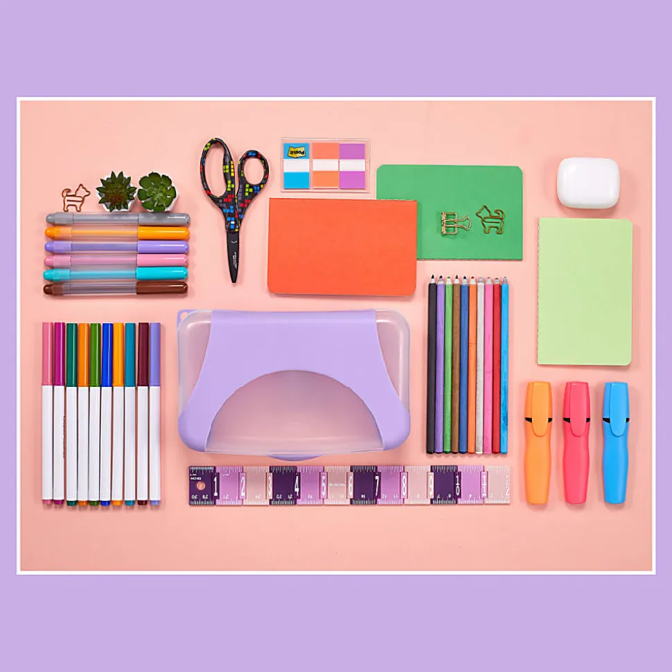 Office Depot® Brand Overmolded Pencil Box, 2-5/8"H x 5-1/2"W x 8-1/4"D, Lilac/Clear