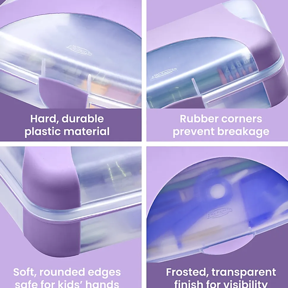 Office Depot® Brand Overmolded Pencil Box, 2-5/8"H x 5-1/2"W x 8-1/4"D, Lilac/Clear