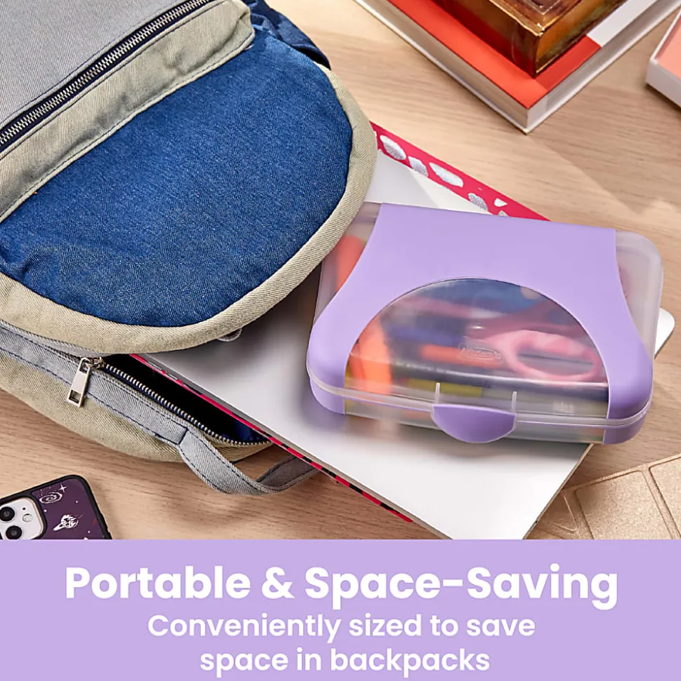 Office Depot® Brand Overmolded Pencil Box, 2-5/8"H x 5-1/2"W x 8-1/4"D, Lilac/Clear