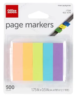 Office Depot® Brand Page Markers, 1/2" x 1 3/4", Assorted Bold Colors, Pack Of 500 Flags