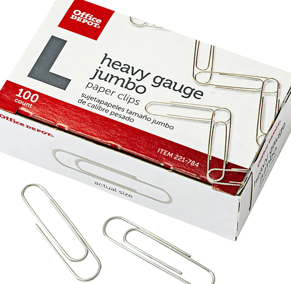 Office Depot® Brand Paper Clips, 500 Total, Jumbo, Silver, 100 Per Box, Pack Of 5 Boxes