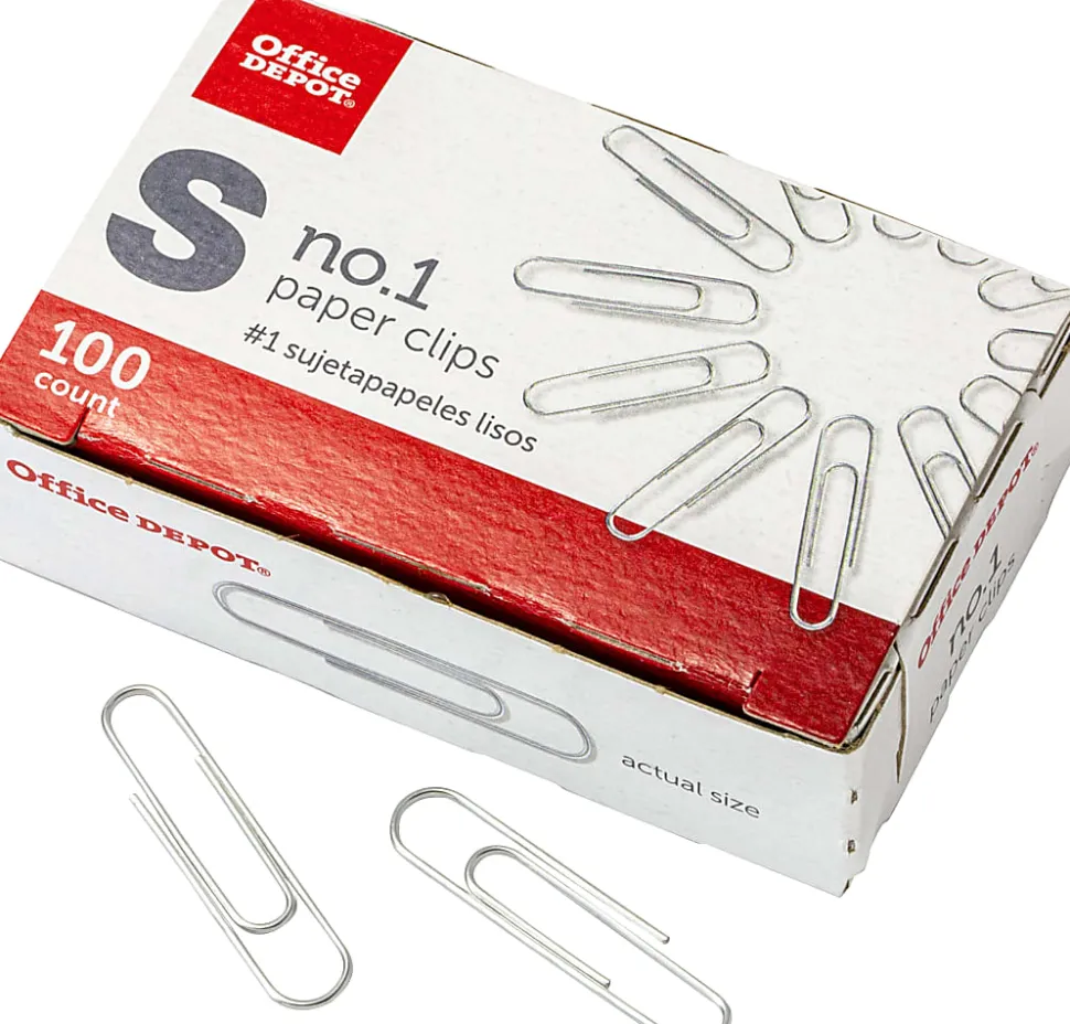 Office Depot® Brand Paper Clips, No. 1, Small, Silver, Pack Of 10 Boxes, 100 Per Box, 1,000 Total