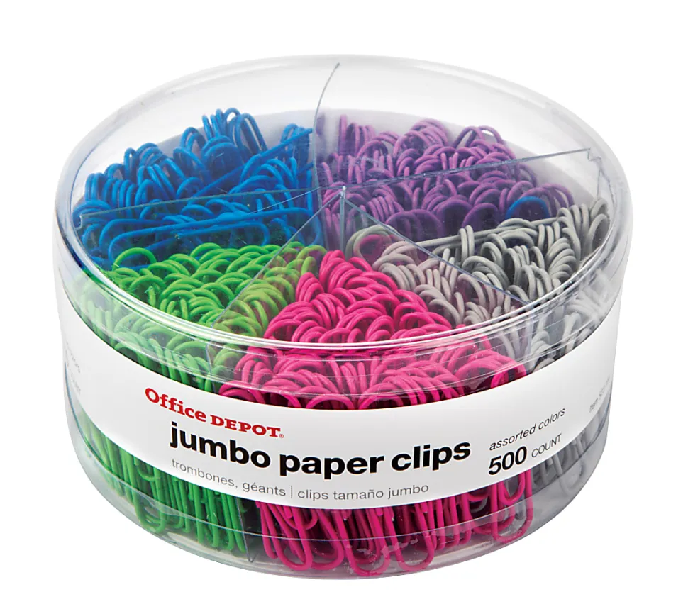 Office Depot® Brand Paper Clips, Pack Of 500, Jumbo, Assorted Colors