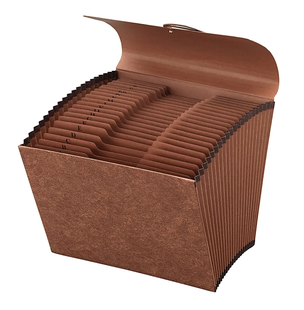Office Depot® Brand Paper Expanding File With Flap, 21 Pocket, Expansion 2", 8 1/2" x 11", Letter, 30 % Recycled, Brown, Pack of 1