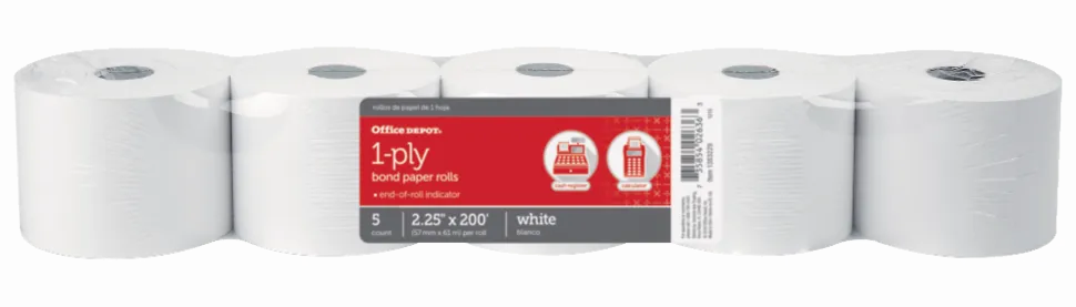 Office Depot® Brand Paper Rolls, 2-1/4" x 200', White, Pack Of 5