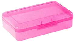 Office Depot® Brand Pencil Box, 2-1/4"H x 8"W x 4-3/4"D, Transparent Pink Glitter