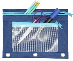 Office Depot® Brand Pencil Pouch With Mesh Window, 7" x 9-3/4", Navy/Light Blue
